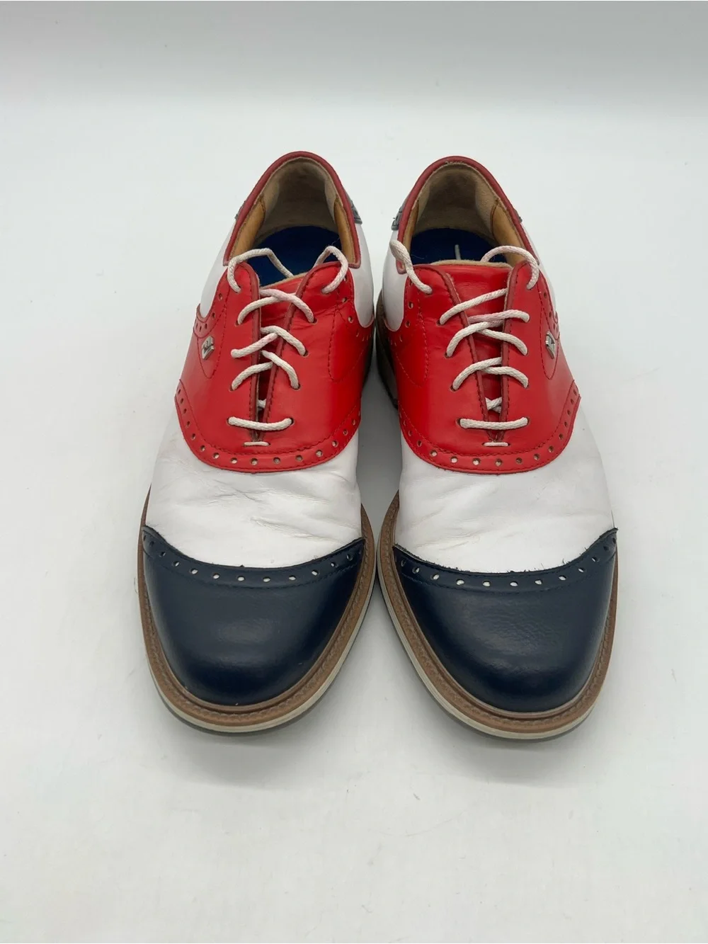 FootJoy DryJoys Premiere WILCOX Men 8.5 White Blue Red USA Flag Golf Shoes